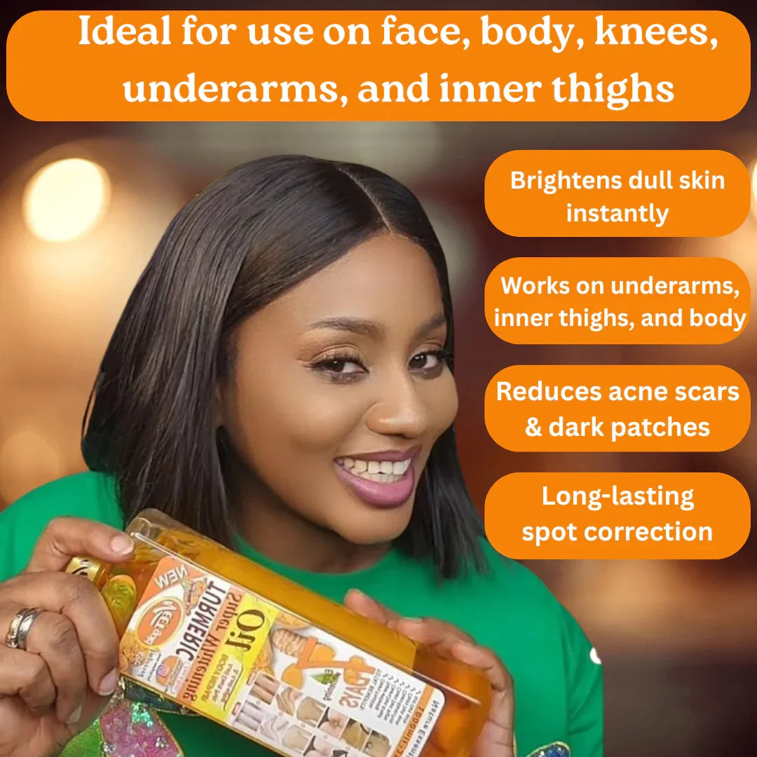 Veet Gold Natural Turmeric Skin Brightening Oil for Dark Spots - Cleanses Skin, Fights Acne, Evens Tone, Heals Scars - Pure Handcrafted Turmeric Oil Skincare Made in the USA - African skincare