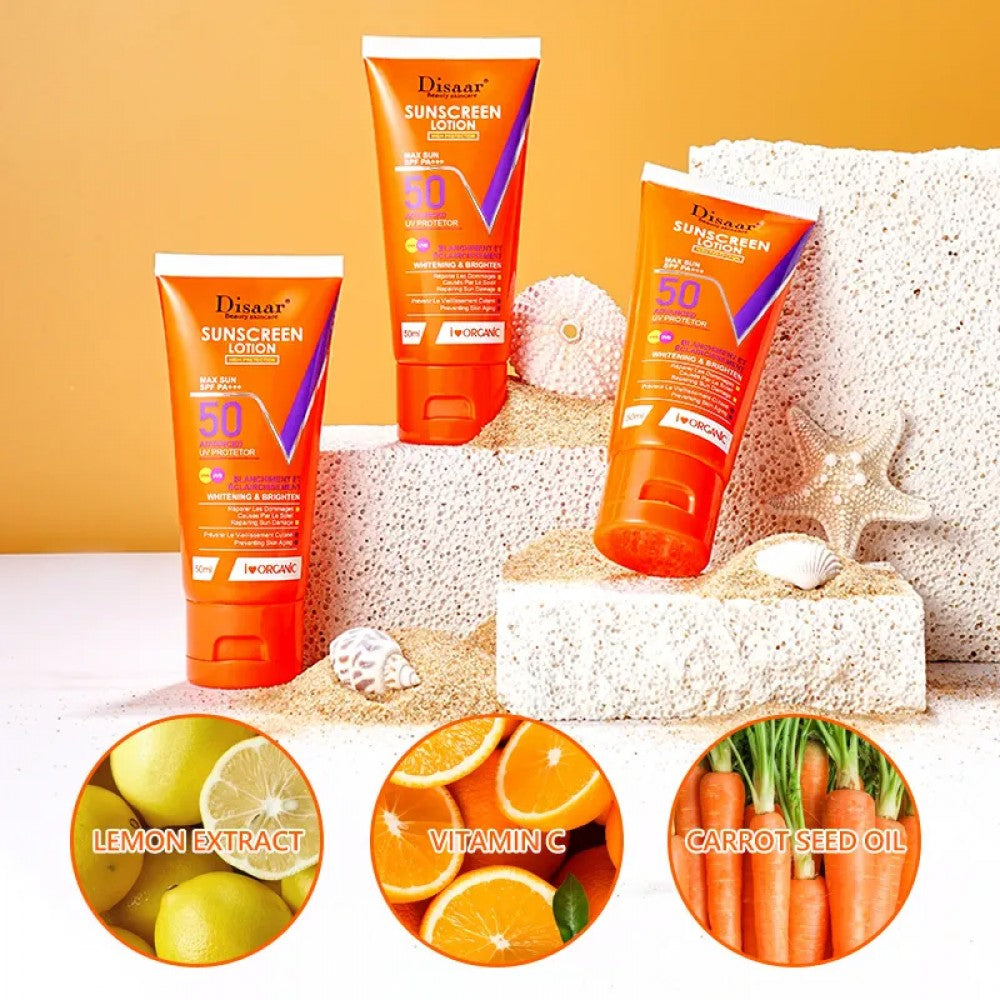 “Disaar Sun Block SPF 50 – Daily Broad Spectrum Sunscreen for Face & Body”