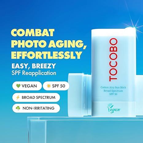 Cotton Airy Sun Stick SPF 50 Broad Spectrum Korean Matte Sunscreen Stick for Face - Travel Size Sebum Control Sunblock -Vegan, Lightweight, Non-Sticky 0.67 oz Visit the TOCOBO US Store - African skincare