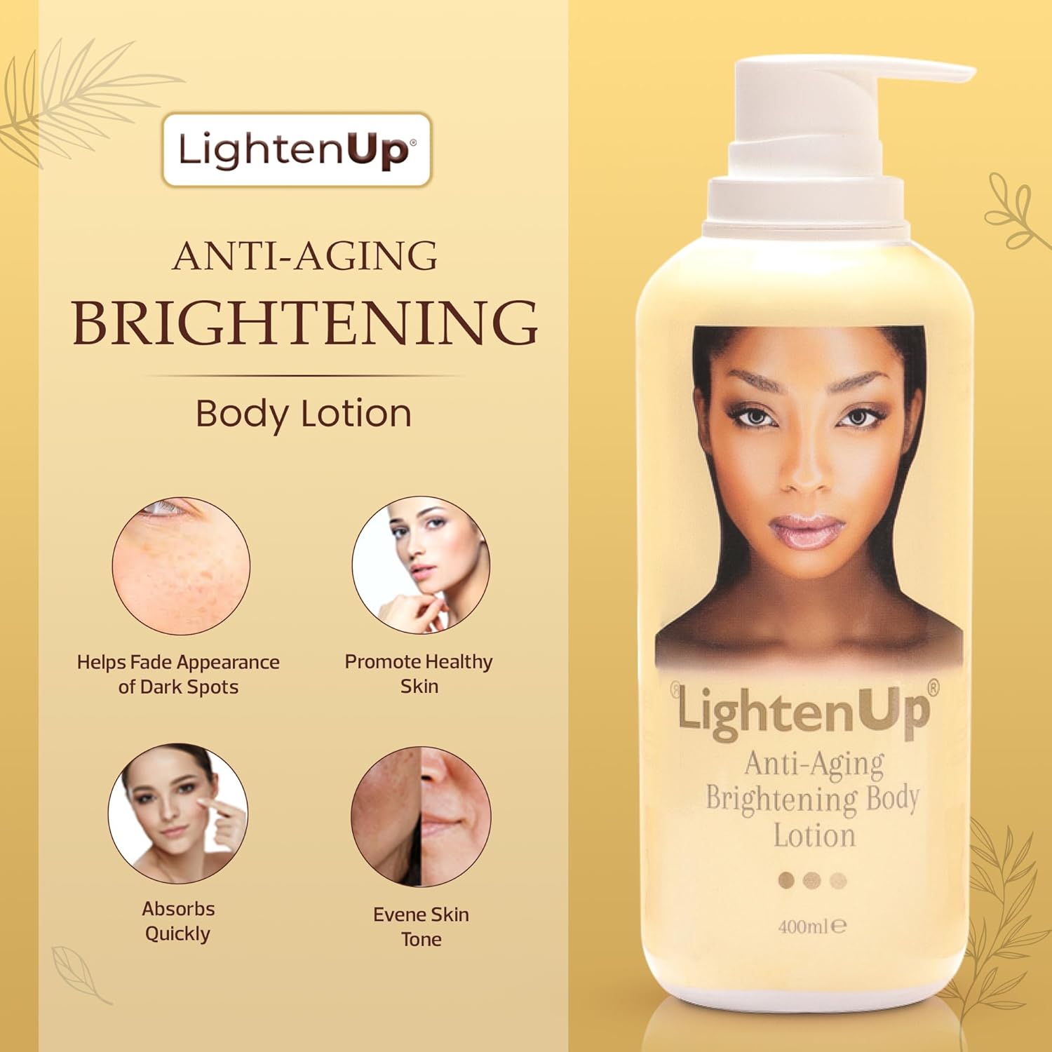“LightenUp Anti-Aging Brightening Body Lotion – 400 ml Hydrating & Firming Care (Zambia)”