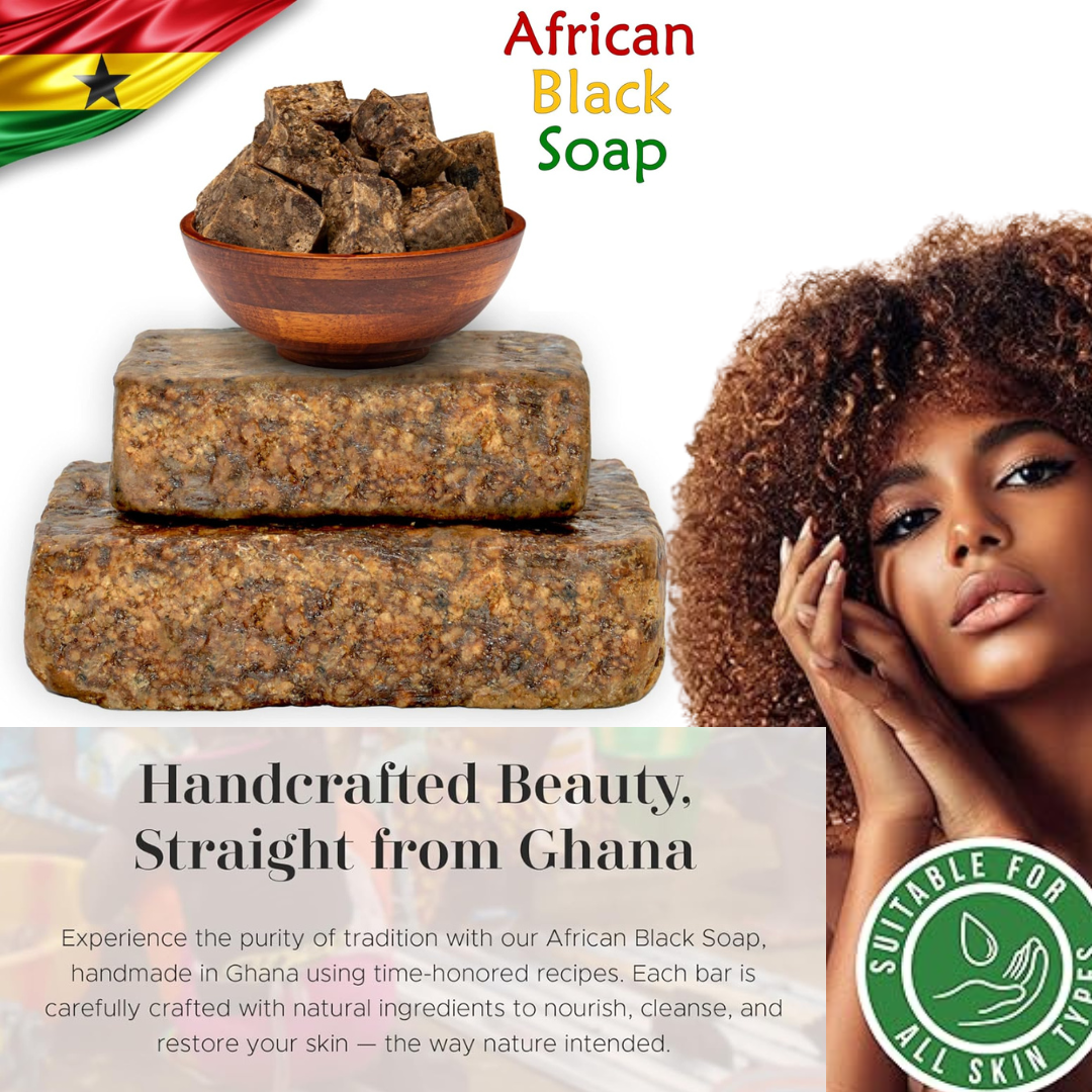 Raw African Black Soap Bar (200 Grams). - 100% Pure Natural From Ghana. Acne Treatment, Aids Against Eczema & Psoriasis, Dry Skin, Scars and Dark Spots. Great For Pimples, Blackhead, Face & Body Wash.