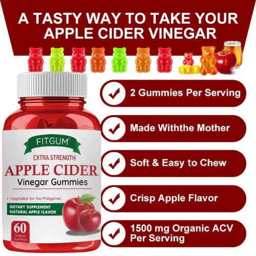 Flat Tummy , Flat Stomach Extra Strength Apple Cider Vinegar Gummies Dietary Supplement – Natural Apple Flavor” (60 gummies)