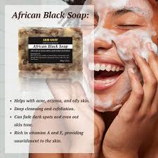 Raw African Black Soap Bar (200 Grams). - 100% Pure Natural From Ghana. Acne Treatment, Aids Against Eczema & Psoriasis, Dry Skin, Scars and Dark Spots. Great For Pimples, Blackhead, Face & Body Wash.